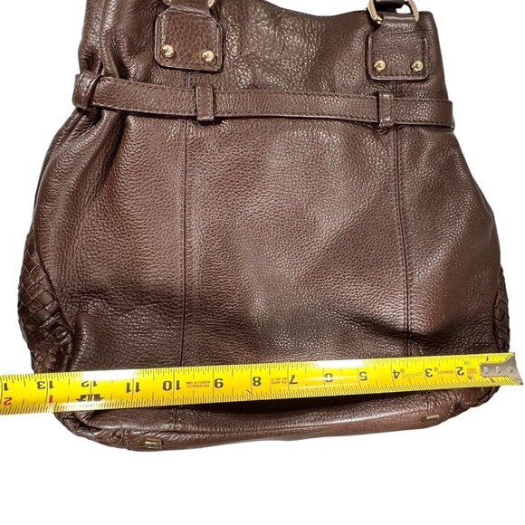 ELLIOTT LUCCA Brown Woven Leather Bucket Hobo Purse Shoulder Bag Buckle Pockets - Picture 8 of 13